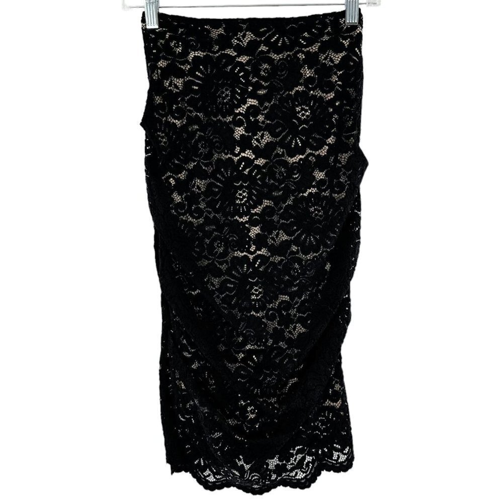 Artelier Nicole Miller Black Lace Ruched Midi Skirt Size 4 Cocktail